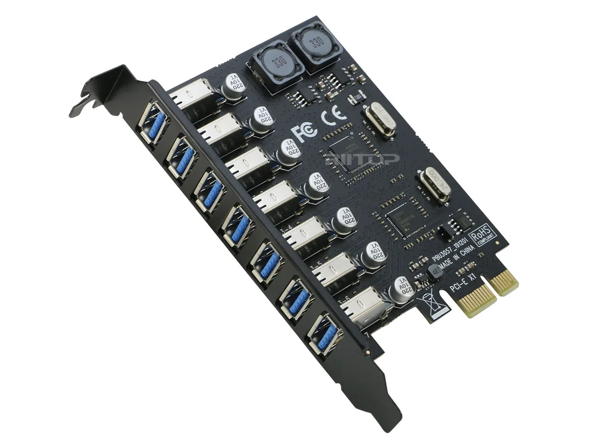 RIITOP RIITOP PCET7U3-NEC 7-Port USB 3.0 PCIe x1 Expansion Card — photo du produit