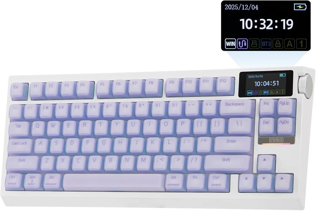 White 75% wireless keyboard with silicone keycaps, metal knob and glass screen