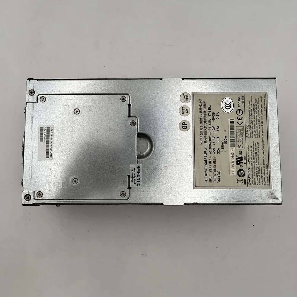 Rectangular ATX power supply unit with metal casing and fan grille