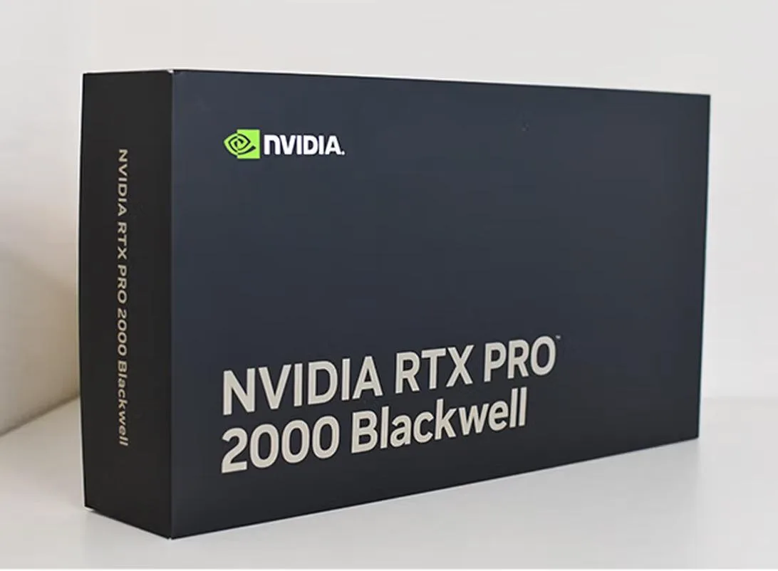 NVIDIA RTX PRO 2000 Blackwell workstation graphics card, dual-slot, matte black finish, four mini DisplayPort outputs