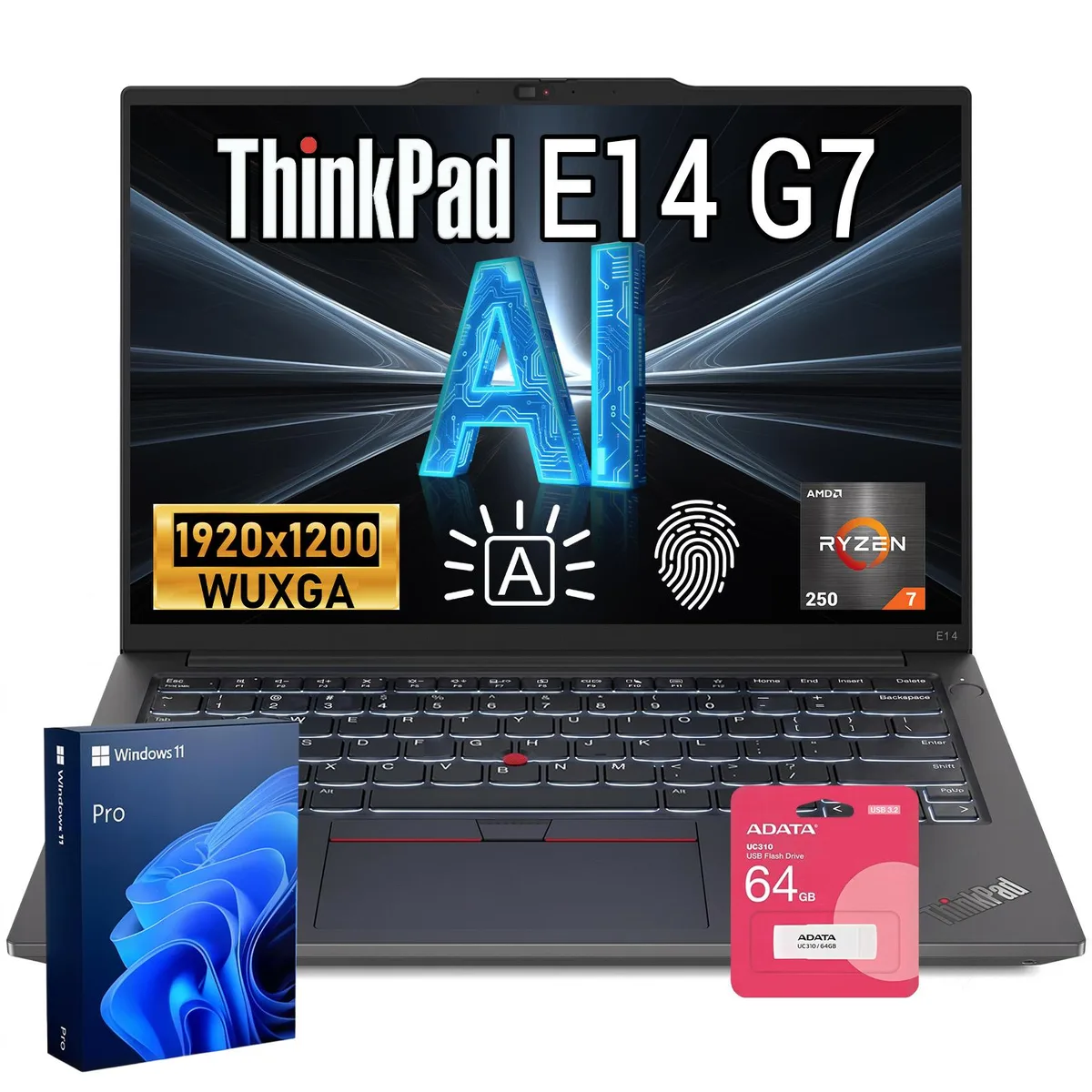 Lenovo Lenovo ThinkPad E14 Gen 7 laptop, AMD Ryzen 7 250, 64GB DDR5, 1TB SSD — photo du produit