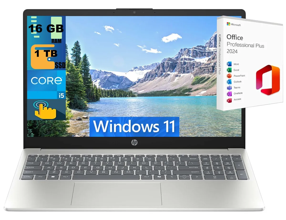 HP HP 15 laptop 15.6" FHD Touchscreen i5-1334U 16GB 1TB PCIe SSD Silver — photo du produit