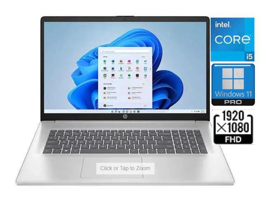 Silver 17.3 inch laptop with thin bezels and backlit keyboard