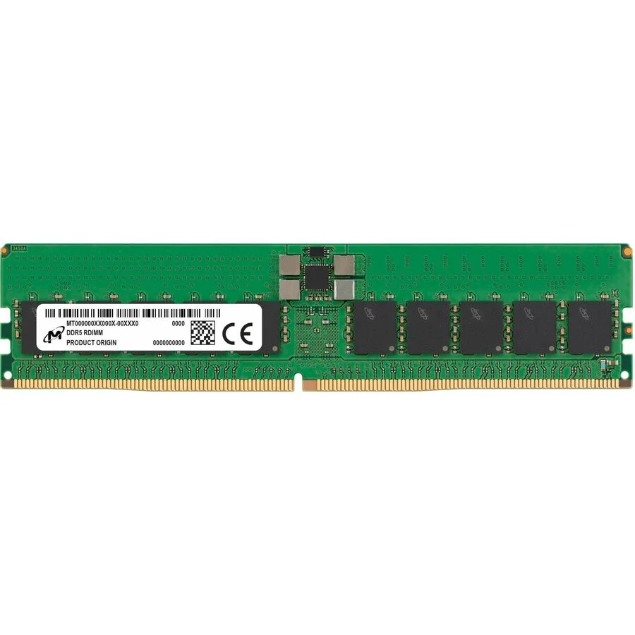 Green bare PCB DDR5 DIMM with black memory chips and gold edge contacts