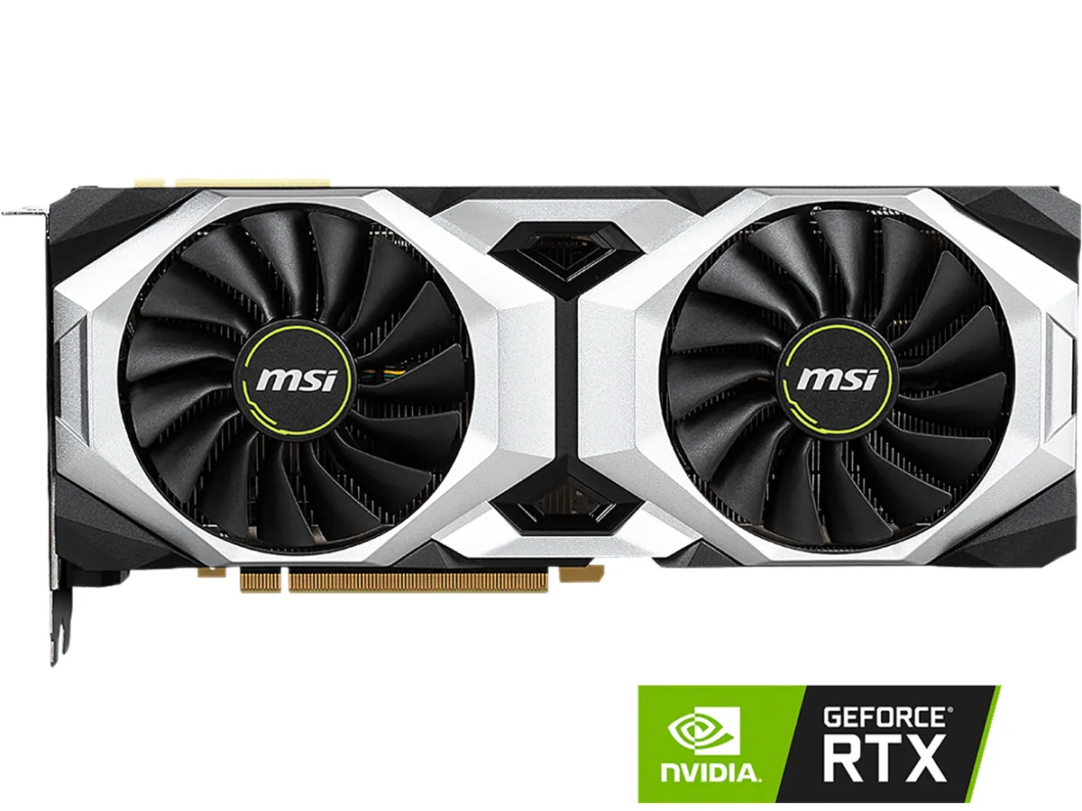 Silver dual-fan graphics card, 10.55 inches long