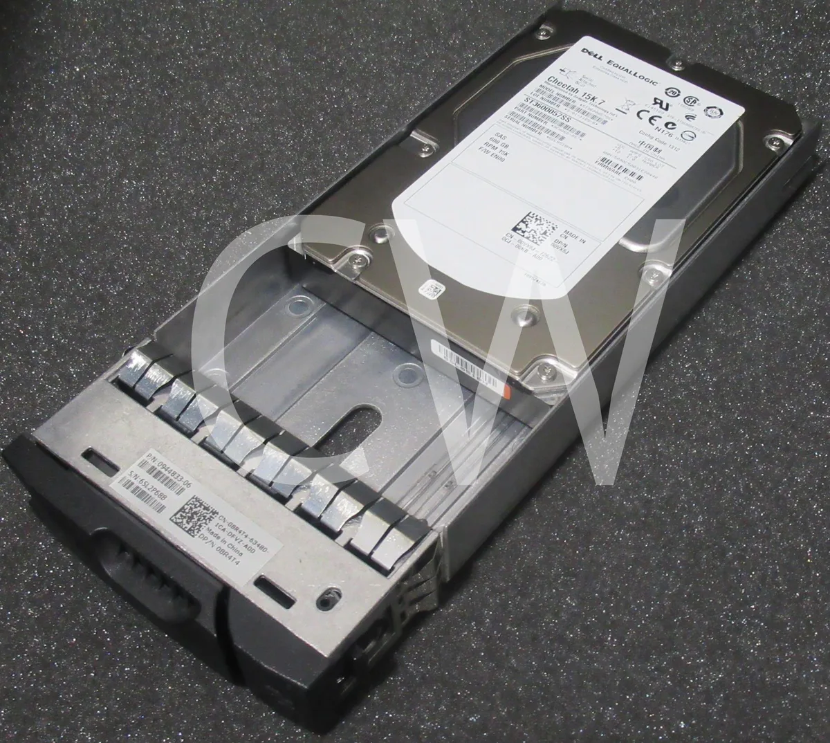 Silver 3.5 inch SAS hard drive in black Dell caddy