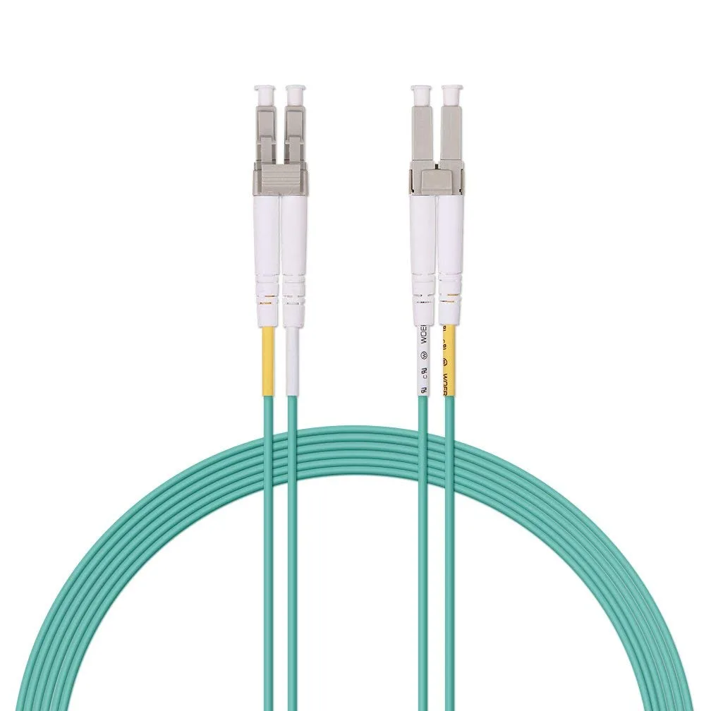 Aqua duplex fibre patch cord with paired LC connectors and LSZH jacket