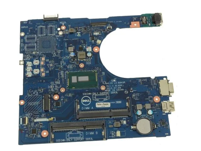 Green rectangular laptop motherboard with soldered silver processor