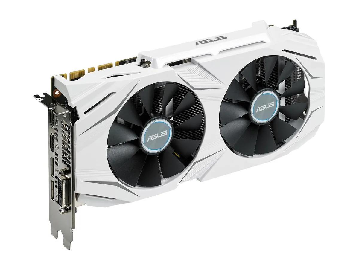 ASUS Dual GeForce GTX 1070 graphics card with dual-fan cooler and metal backplate