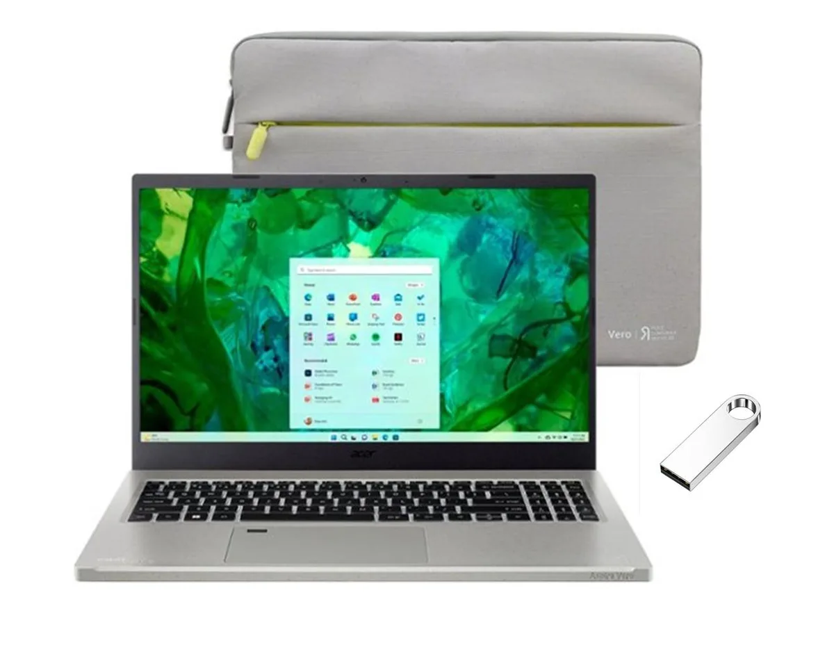 Grey Acer Vero 15.6 inch laptop with backlit keyboard and fingerprint reader