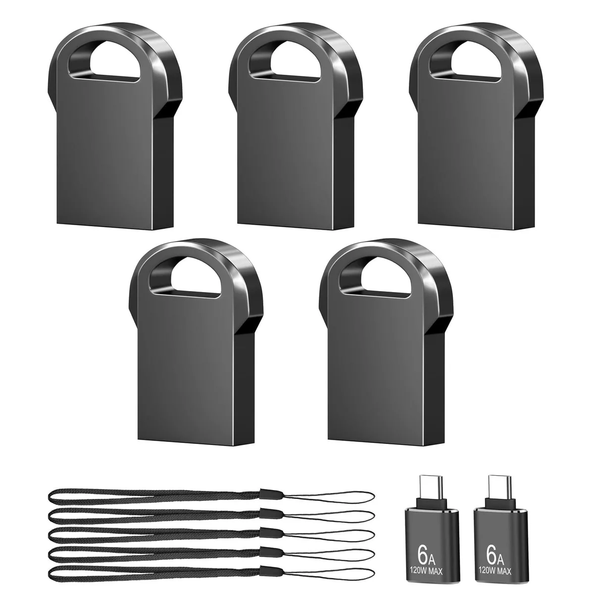 BESIGN BESIGN 8GB USB 2.0 Mini Metal Flash Drive 5-Pack with 2 USB-C Adapters — product photo