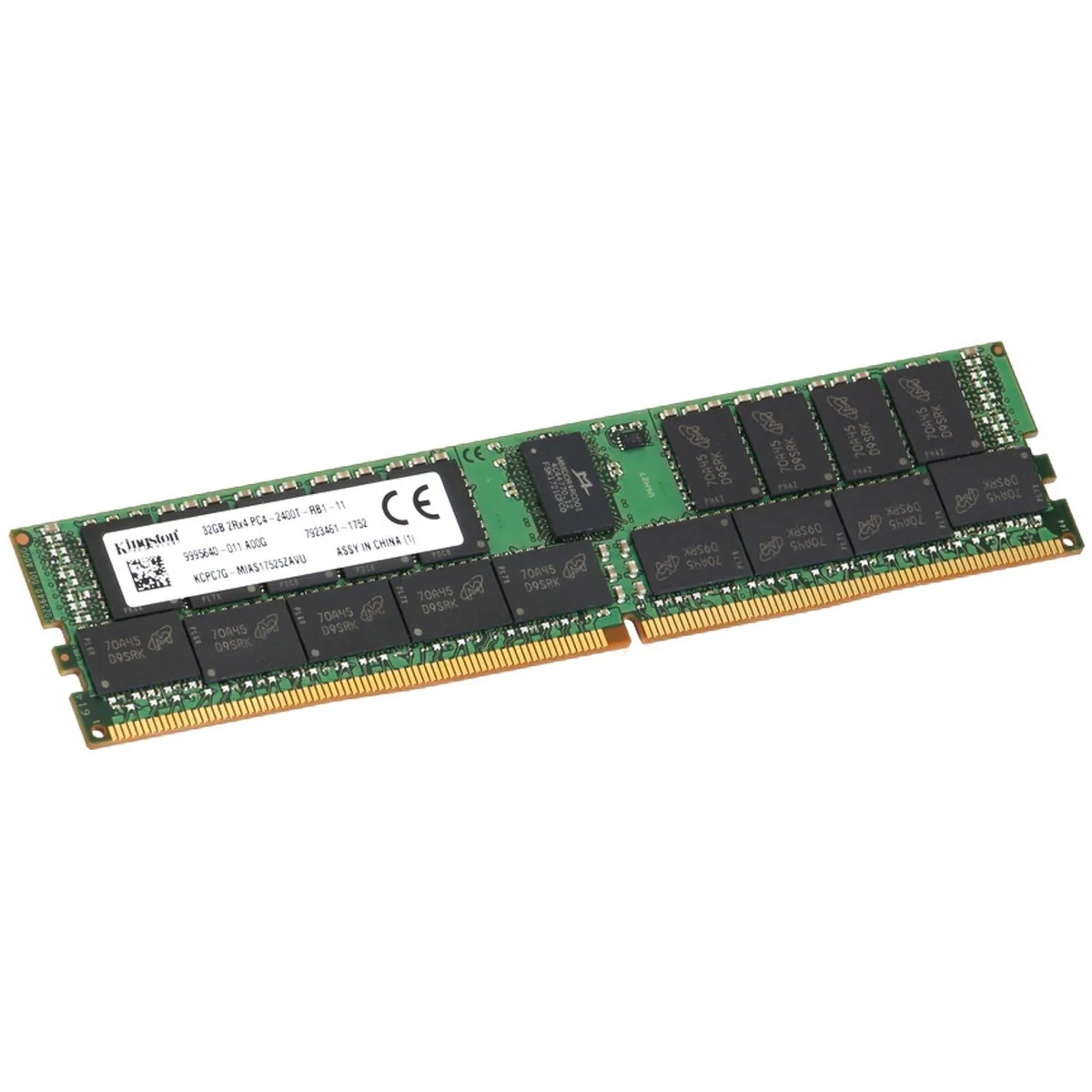 Kingston 32GB 2Rx4 RDIMM 2400MT/s green circuit board with gold contacts
