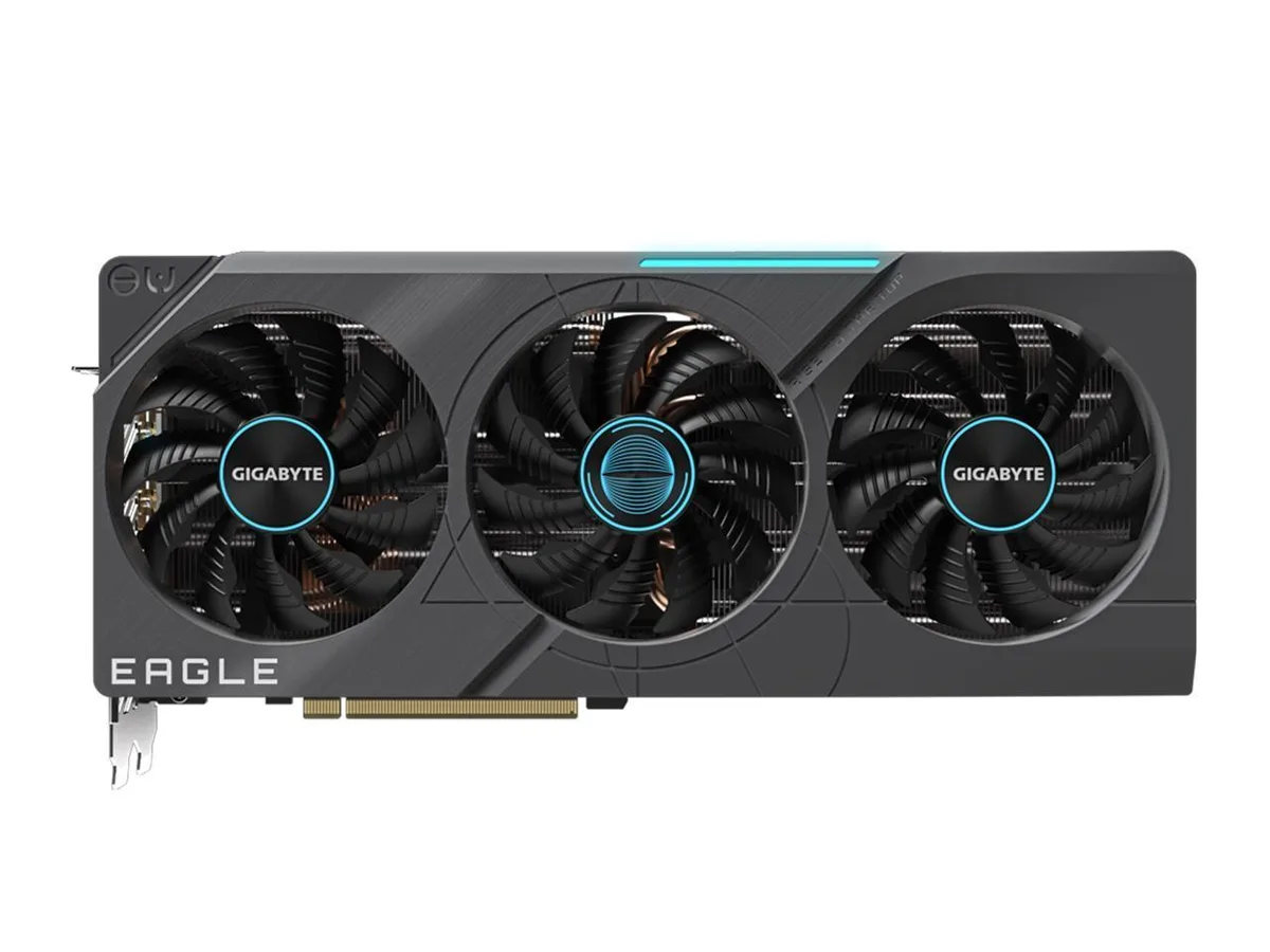 GIGABYTE RTX 4070 Ti EAGLE OC graphics card with three WINDFORCE fans and silver finish