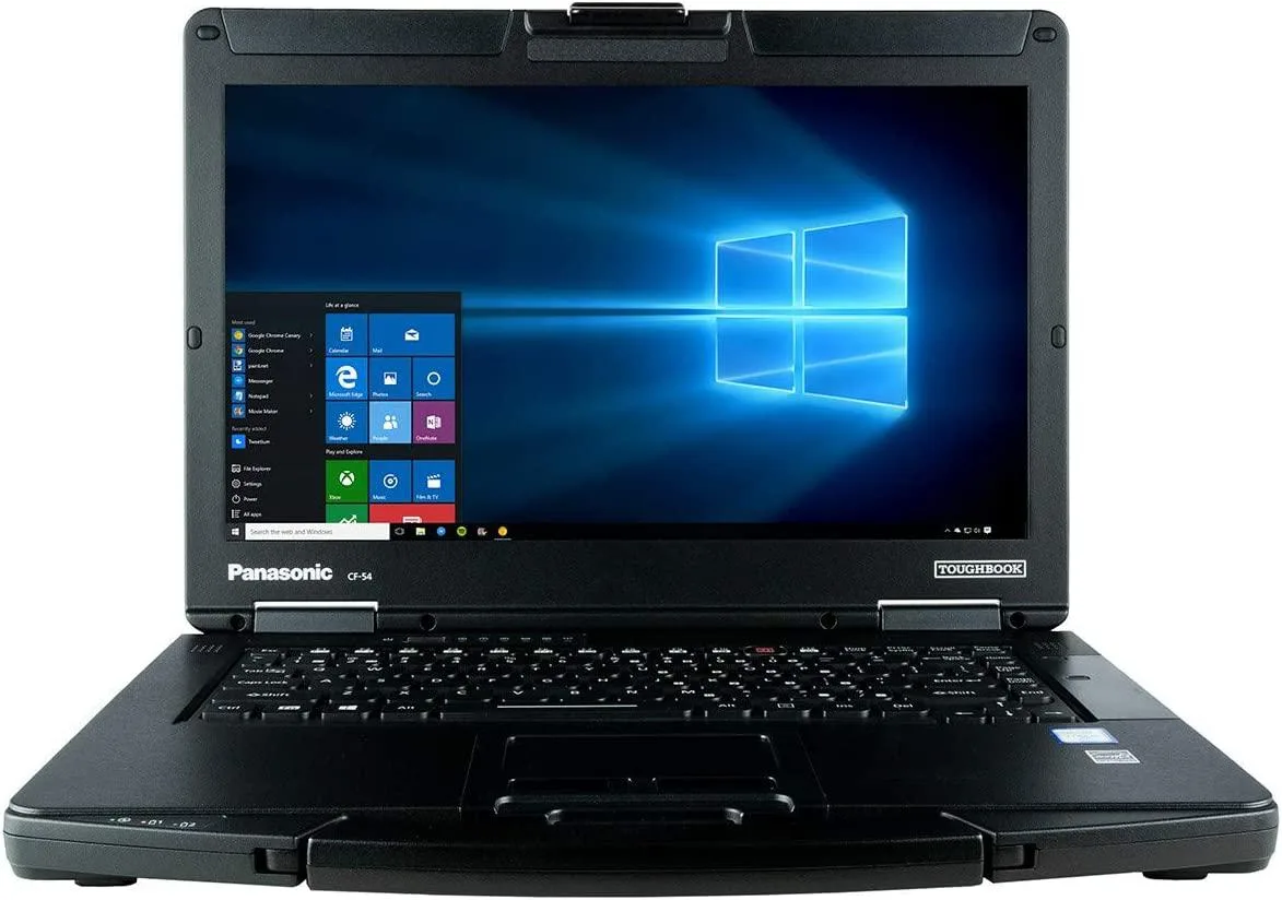 Black and silver semi-rugged 14 inch laptop with backlit keyboard