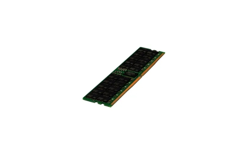 Green rectangular DDR5 memory module with gold contacts and black chips
