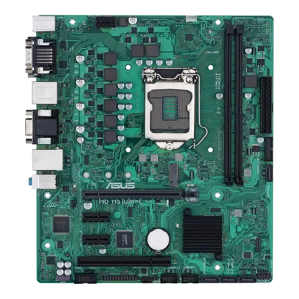 Green Micro ATX motherboard with silver LGA 1200 socket and black DDR4 slots