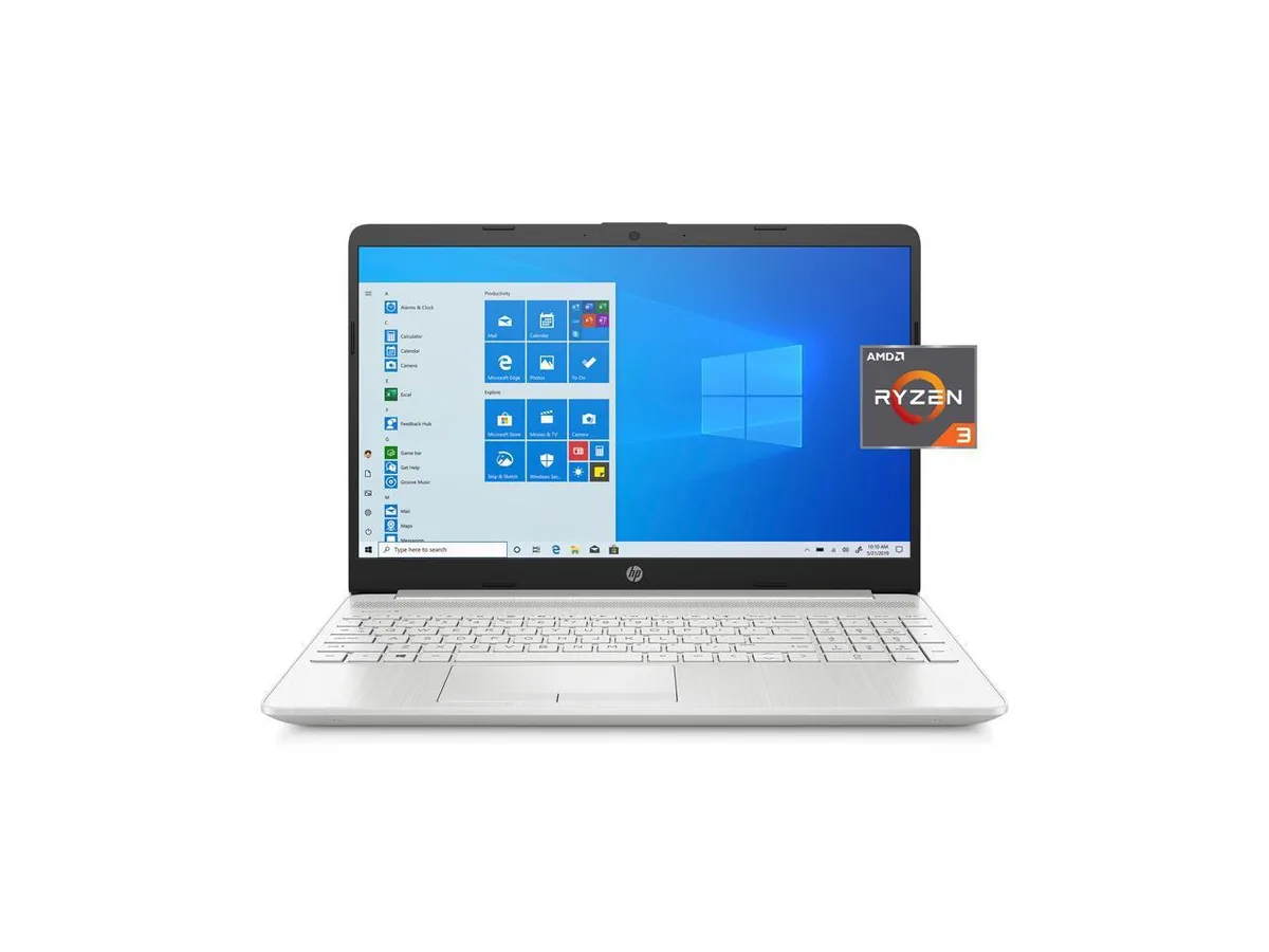 Thin 15.6 inch silver laptop with micro-edge bezel