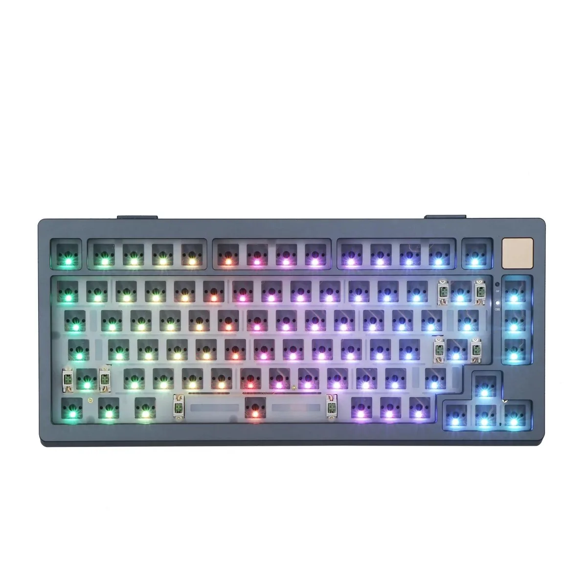 Grey aluminium 75% barebones keyboard with mortise-tenon frame
