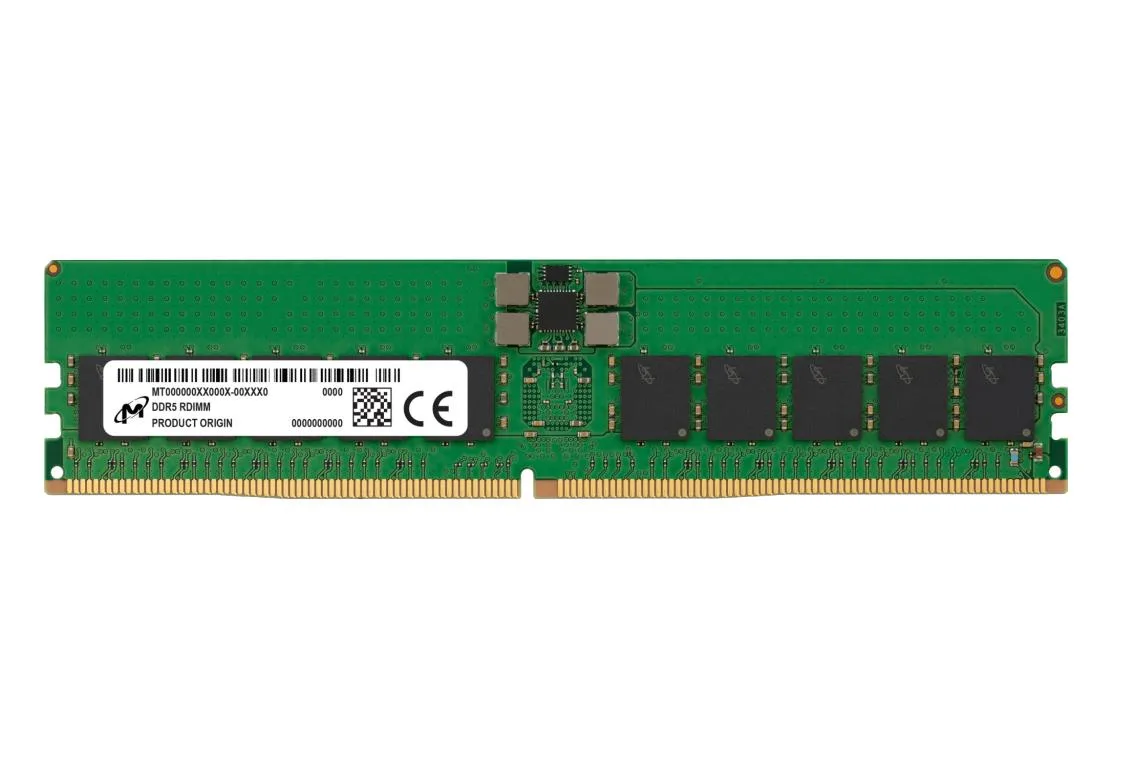 Green 288-pin DDR5 RDIMM module, 48 GB, registered, silver heatsink, gold contacts