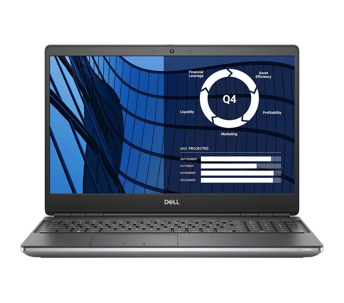 Dark gray Dell Precision 7550 workstation laptop, 15.6 inch non-touch FHD screen, closed lid view