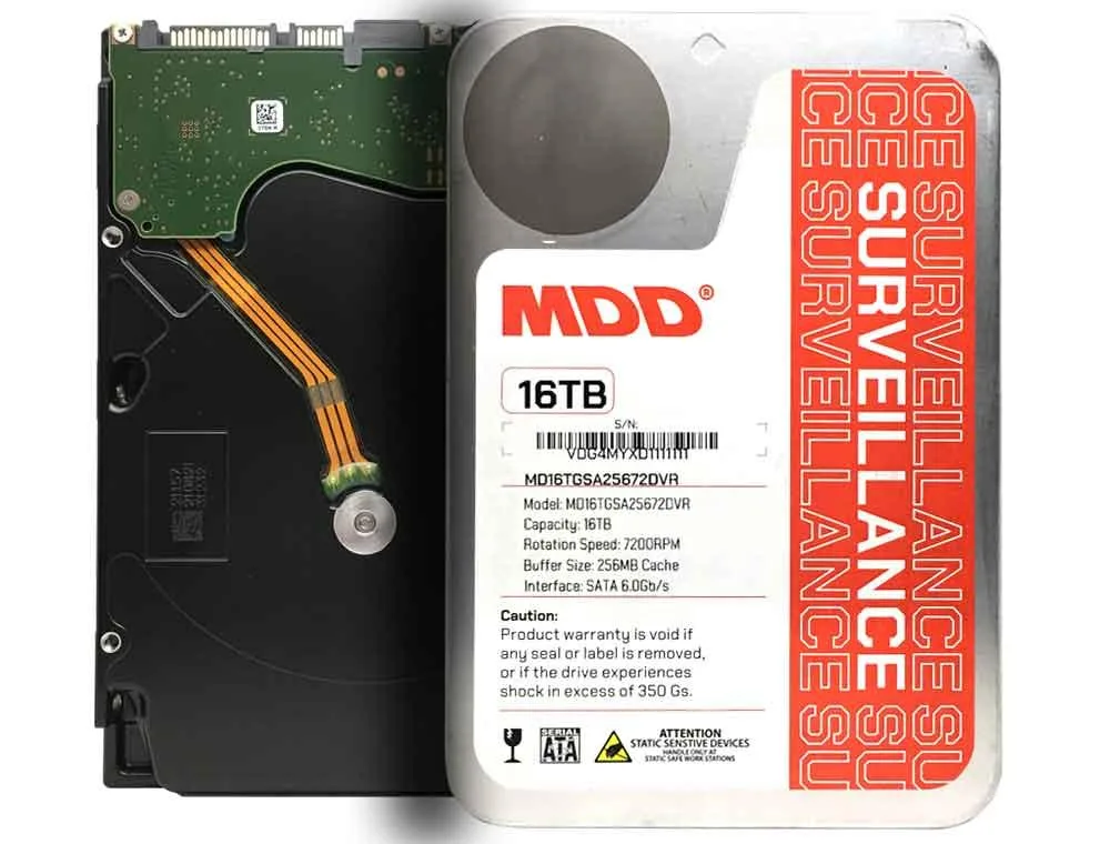 Silver 3.5 inch internal hard drive with label showing 16TB capacity