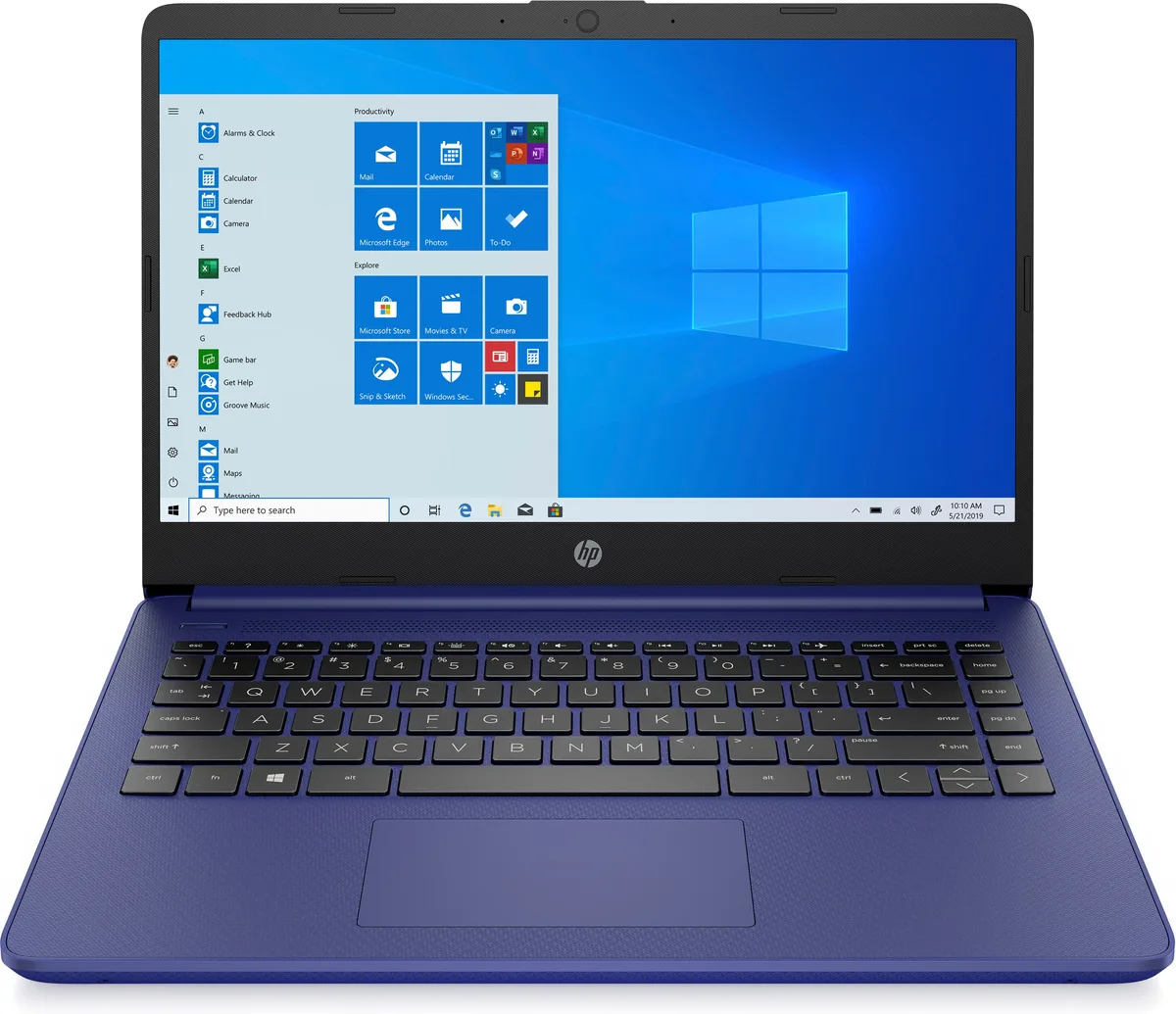 Thin indigo-blue 14-inch laptop with micro-edge bezel