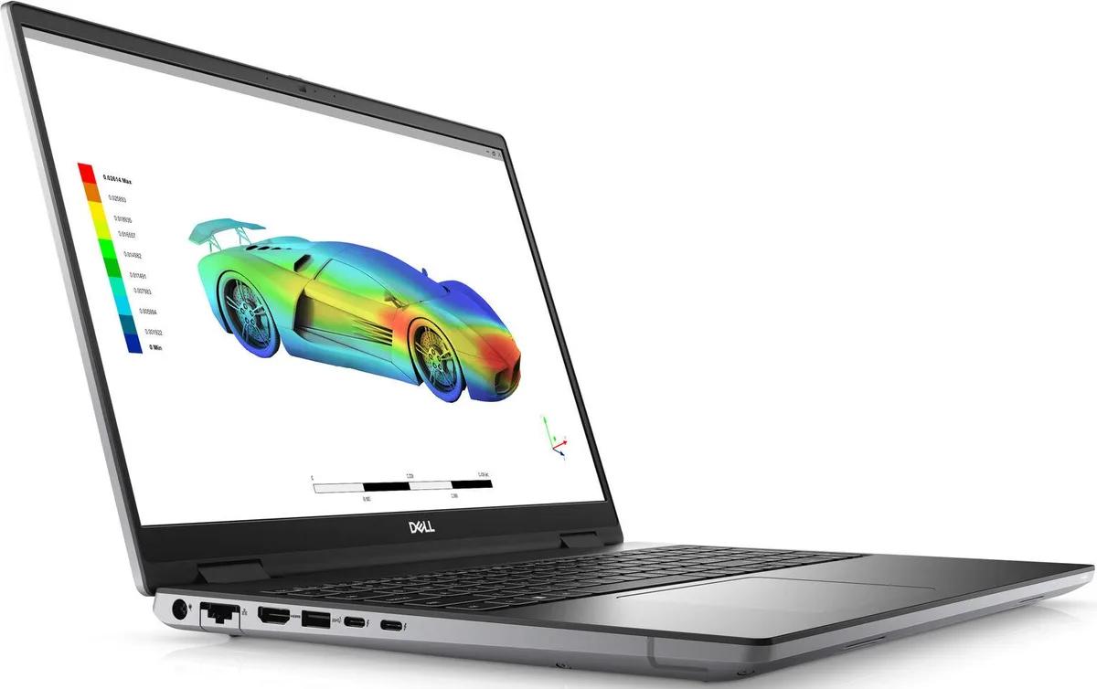 Grey 16 inch Dell Precision 7670 laptop with non-touch FHD+ screen and backlit keyboard