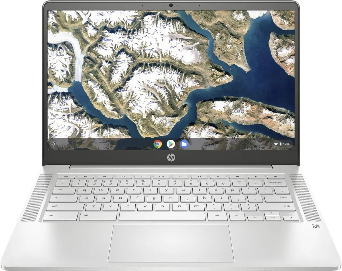 Silver HP Chromebook 14 inch laptop closed lid matte finish