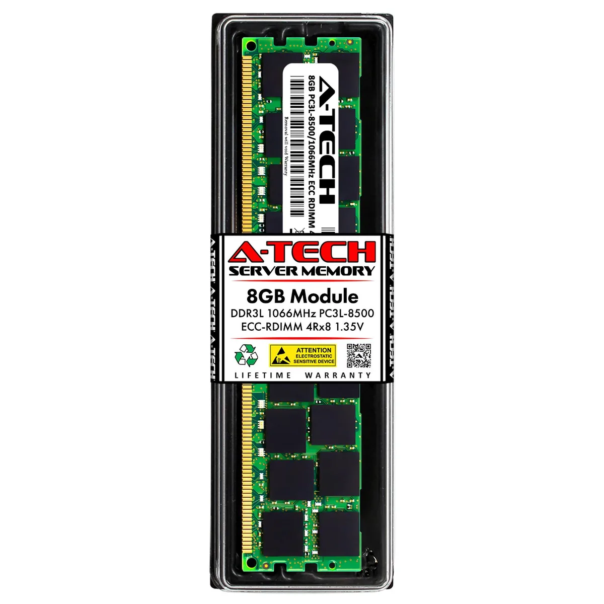 Green circuit board DDR3L 240-pin DIMM with black memory chips