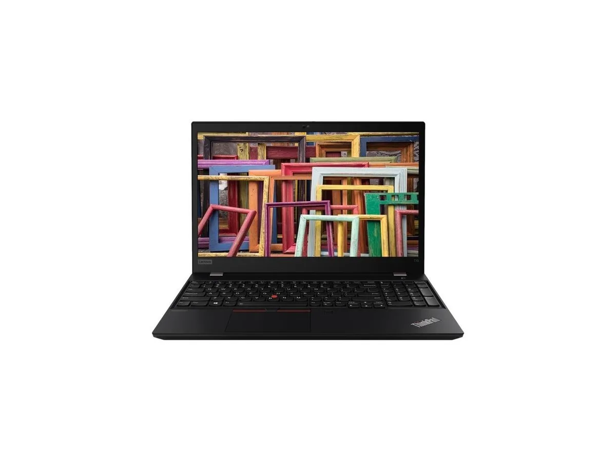 Black 15.6 inch ThinkPad T15 laptop with backlit keyboard