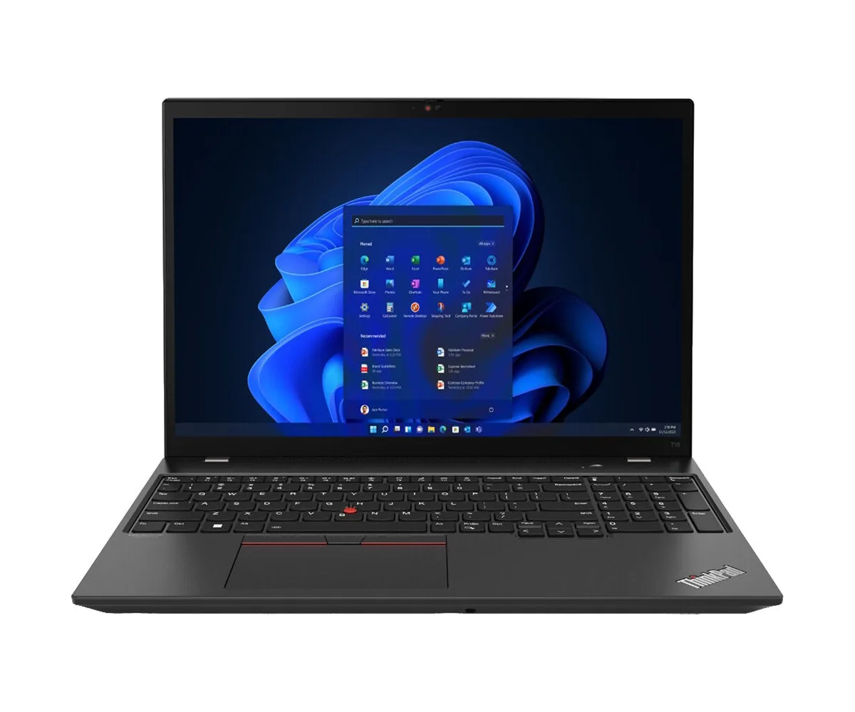 Black ThinkPad T16 Gen 1 laptop, 16 inch non‑touch screen, matte finish, Grade A condition