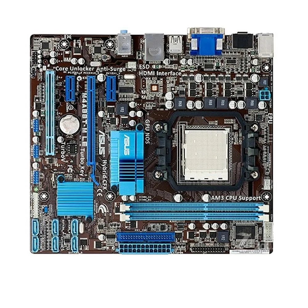Green micro-ATX motherboard with black AM3 socket and silver heatsinks