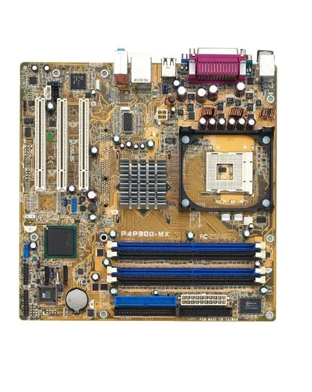 Green Micro ATX motherboard with four DDR slots, three PCI slots, and a Socket 478 CPU socket