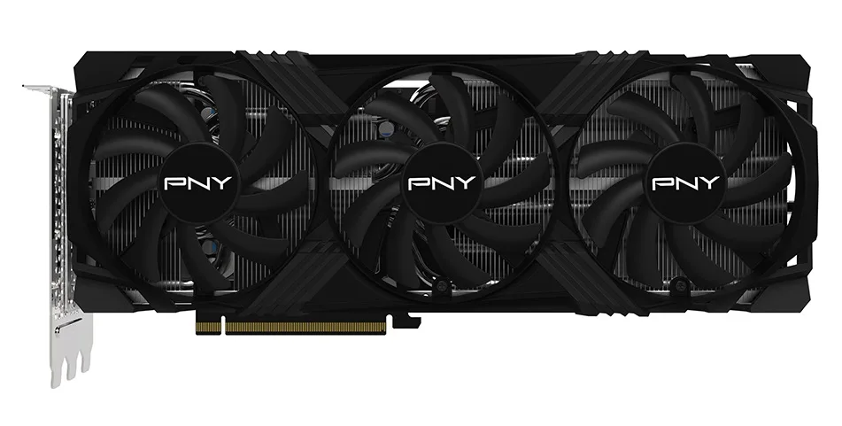 PNY GeForce RTX 4070 Ti 12GB triple-fan graphics card in black metal finish