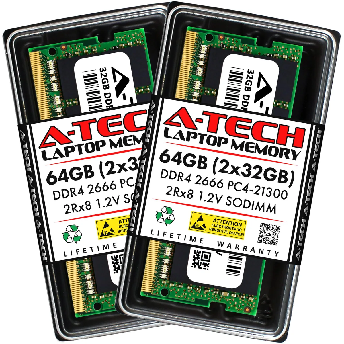 A-Tech A-Tech 64GB (2x32GB) DDR4 2666MHz SODIMM CL19 1.2V Dual Rank 260-Pin Laptop RAM — produktfoto