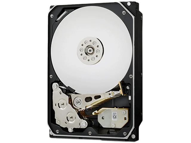Silver 3.5 inch bare hard drive with exposed circuit board and SAS connector