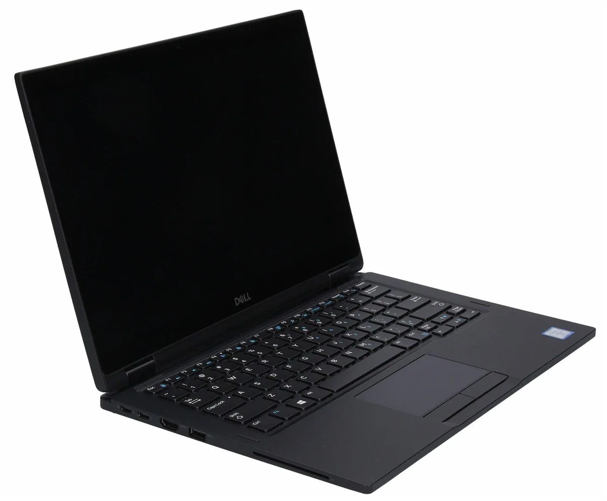 Black Dell Latitude 7390 13.3 inch laptop closed on a plain background