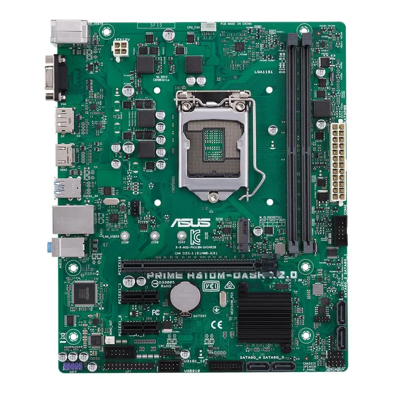 Green micro-ATX motherboard with silver socket and black slots