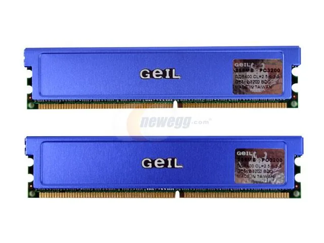 Two green GeIL DDR sticks with silver heat spreaders