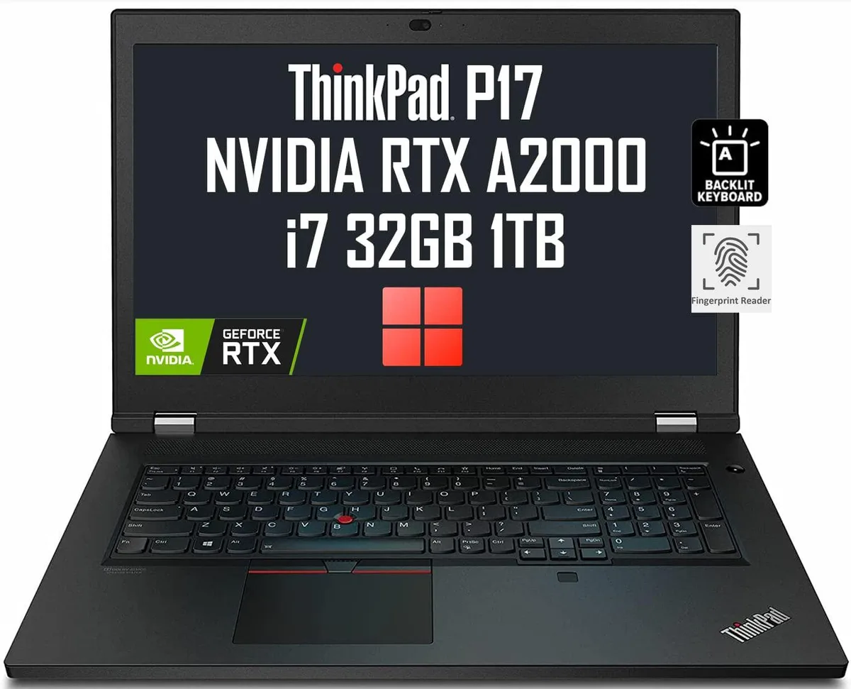 Black 17.3 inch mobile workstation laptop with anti-glare display and backlit keyboard