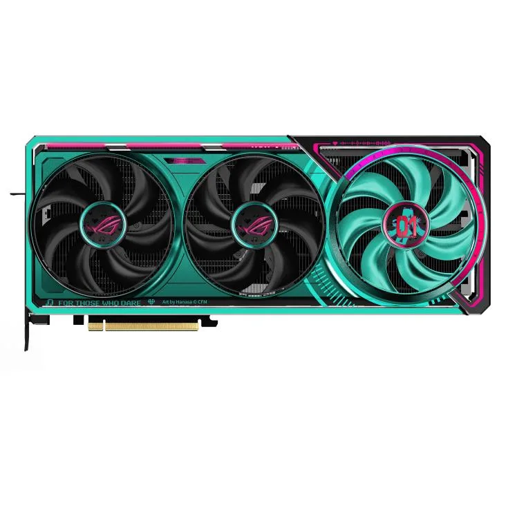 ASUS ROG Astral Miku C graphics card with teal and white finish and three fans