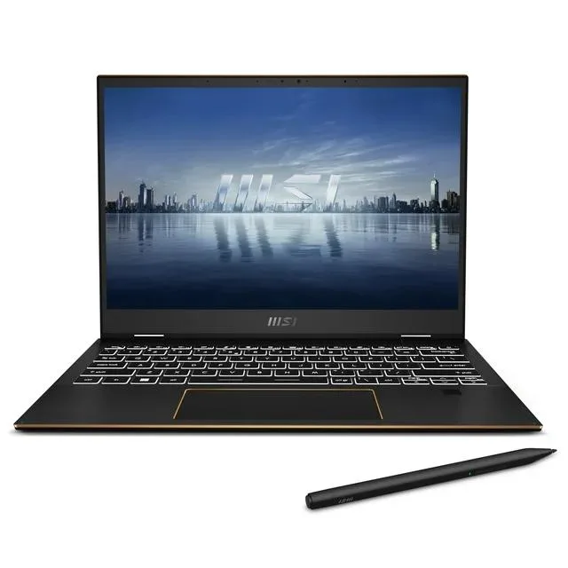 Black 13.4 inch 2-in-1 laptop with touchscreen, 120Hz display, white backlit keyboard