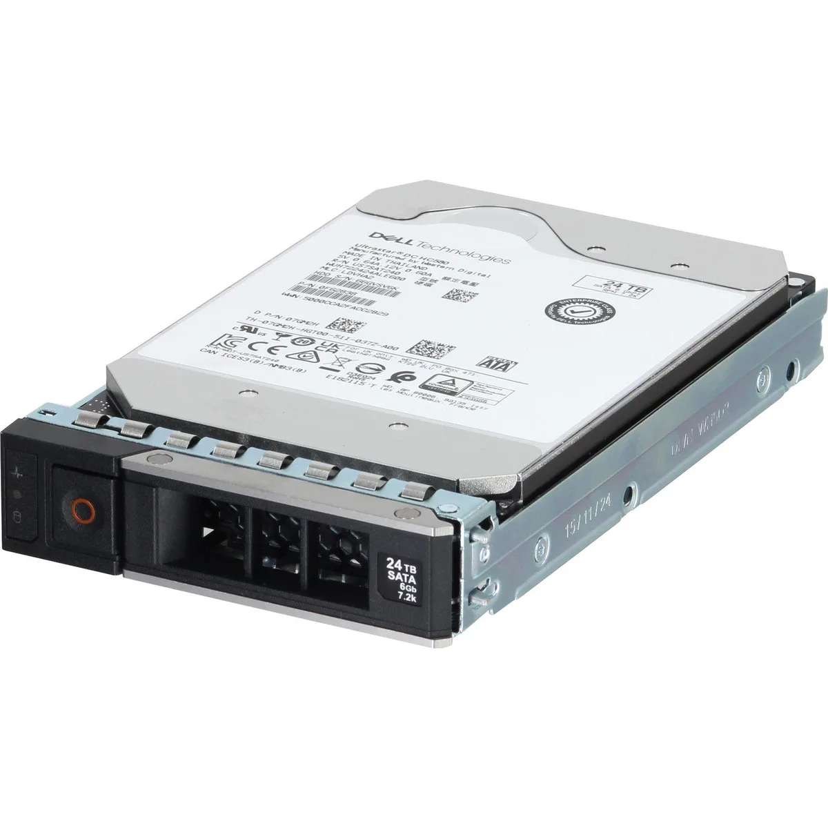 Silver 3.5 inch SATA hard drive with circuit board visible