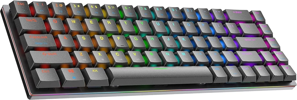 Black 65% aluminium mechanical keyboard, 68 low-profile keys, RGB backlighting