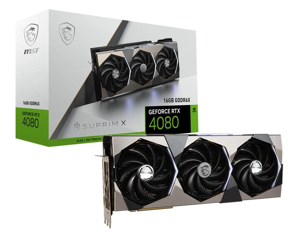 Triple-fan graphics card with brushed metal shroud and RGB lighting