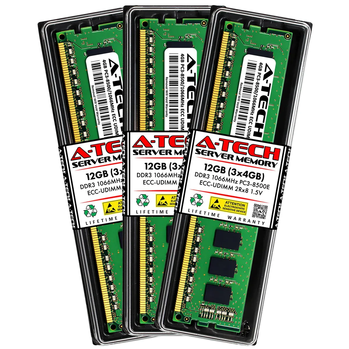 A-Tech A-Tech 12GB (3x4GB) DDR3 1066 ECC UDIMM 240-Pin Memory Upgrade — produktbild