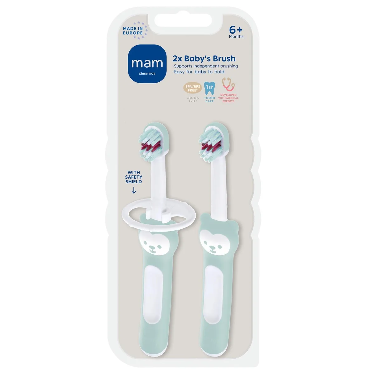  MAM Baby Toothbrush 6+ Months Safety Shield 2 Pack Blue — 제품 사진