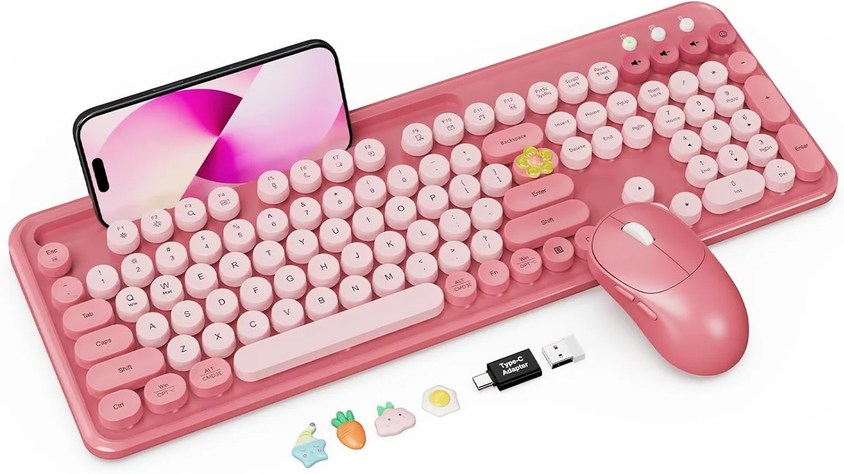 TUKO TUKO Wireless Keyboard and Mouse Combo Pink with Phone Holder — produktbild