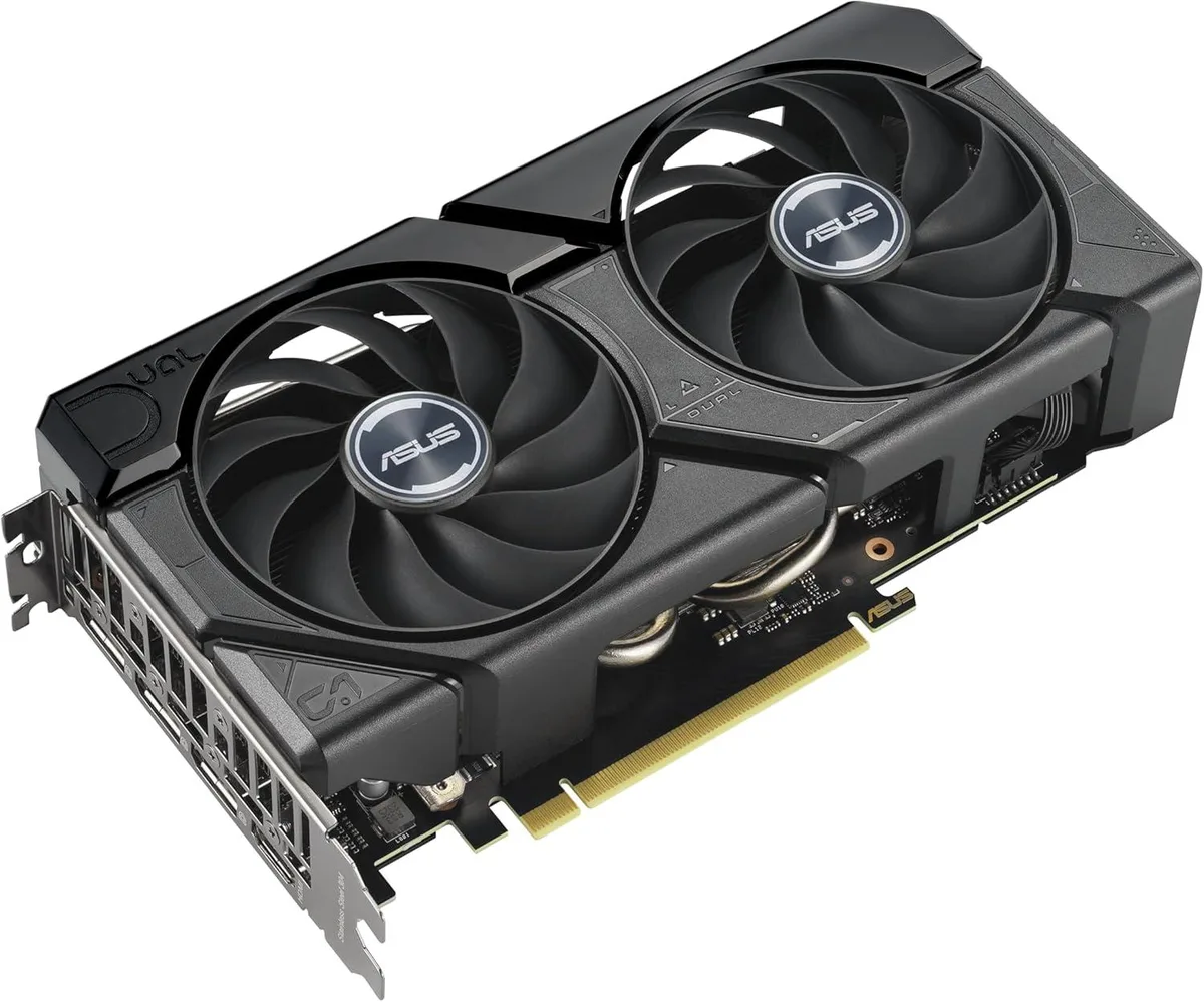 ASUS Dual RTX 4060 EVO OC graphics card, black dual-fan cooler, compact two-slot form factor