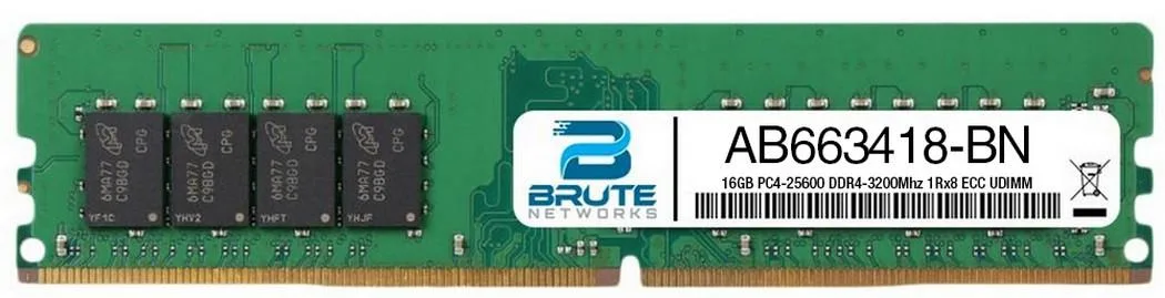 Brute Networks Brute Networks 16GB DDR4-3200 ECC UDIMM 1Rx8 AB663418 — 제품 사진